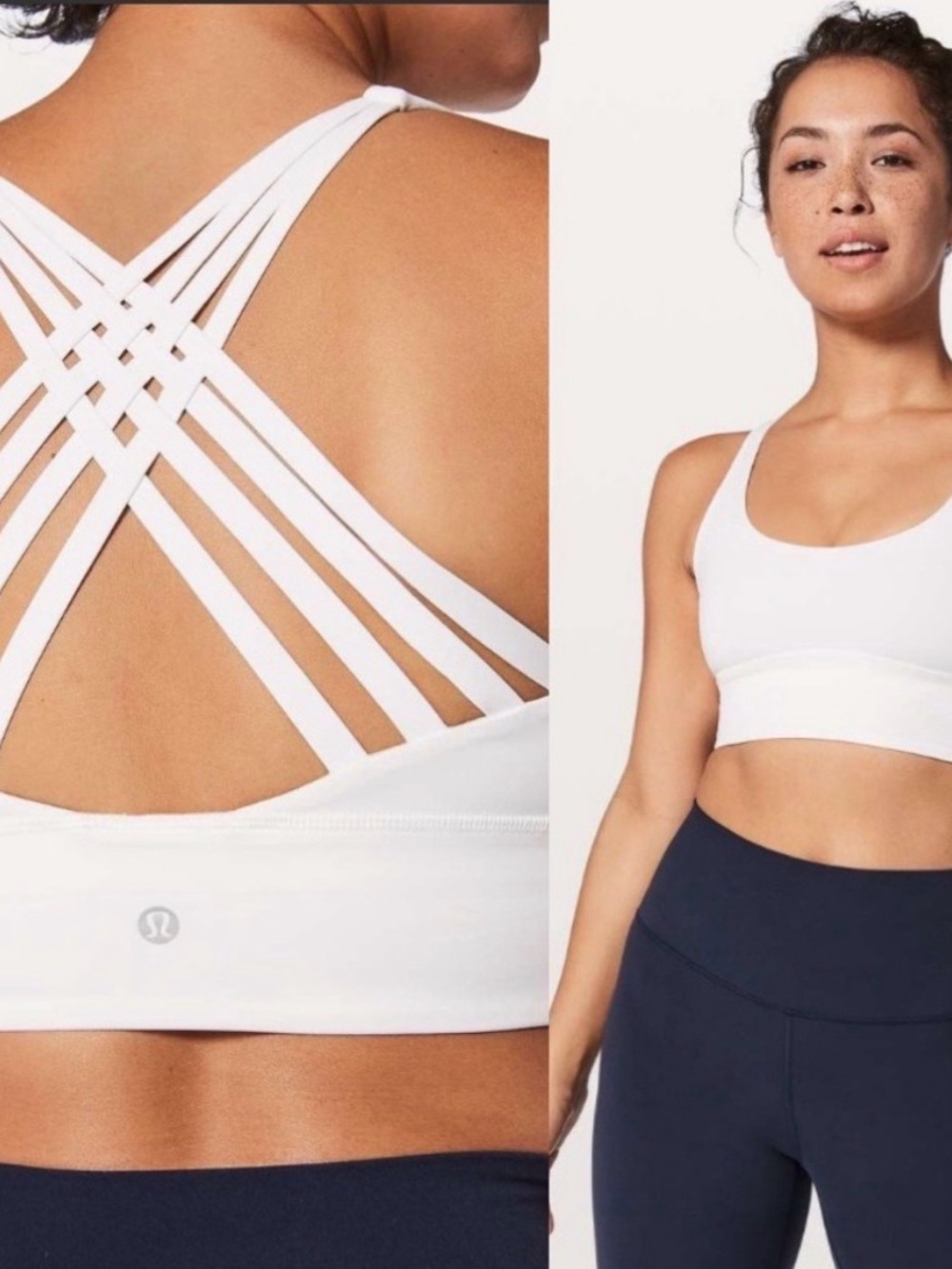 white Lululemon Free To Be Moved strappy Back bra Sz 8 luxetreme Athleisure luxe